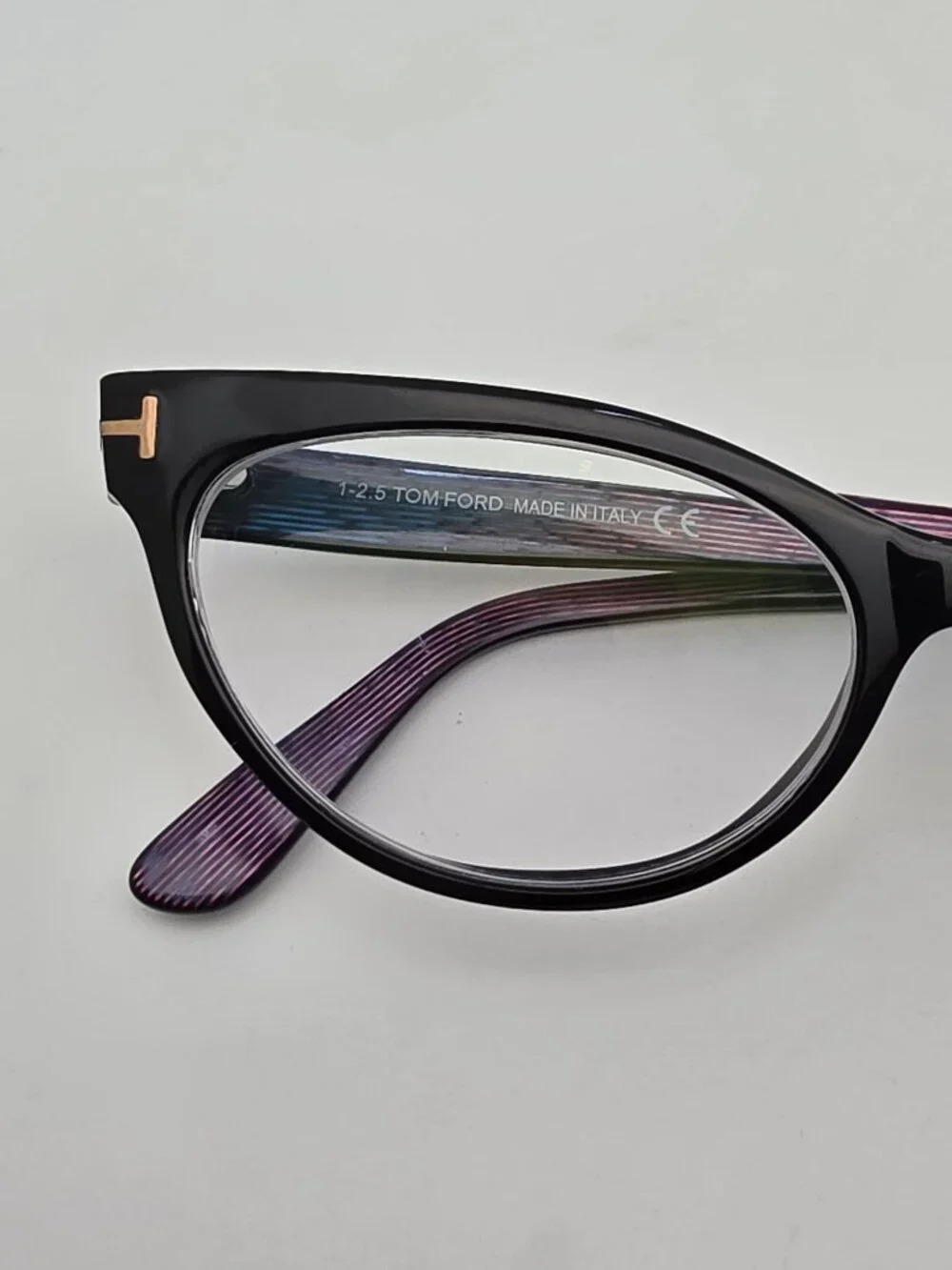 Tom Ford TF5317 005 Black Iridescent Chalkstripe Cat Eye Eyeglasses Frame w Case